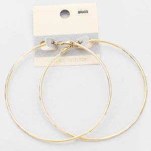 14k Gold Filled Brass Metal Hoop Hypoallergenic 3.2 Inch Thin Hoop Earrings new!